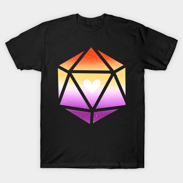 Lesbian Leviathan Pride Heart D20 Dice T-Shirt by TheDoodlemancer